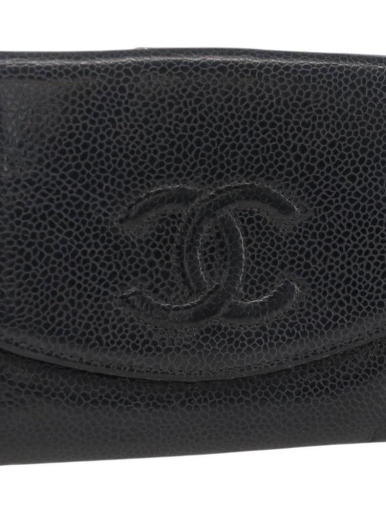 Chanel Bifold Wallet Grained Calf Skin Black Gold Cc Auth Bs34177